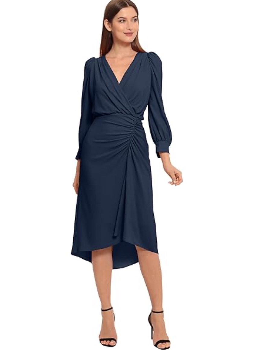 Nwt Maggy London Navy Twist-Front V-Neck Midi Dress